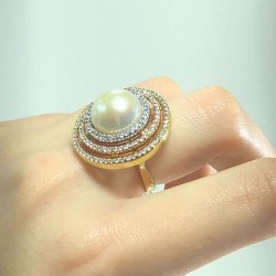 14 Ayar İncili Taşlı  Yüzük 